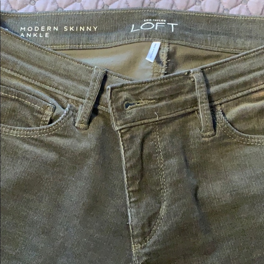 Loft olive corduroy cropped pants